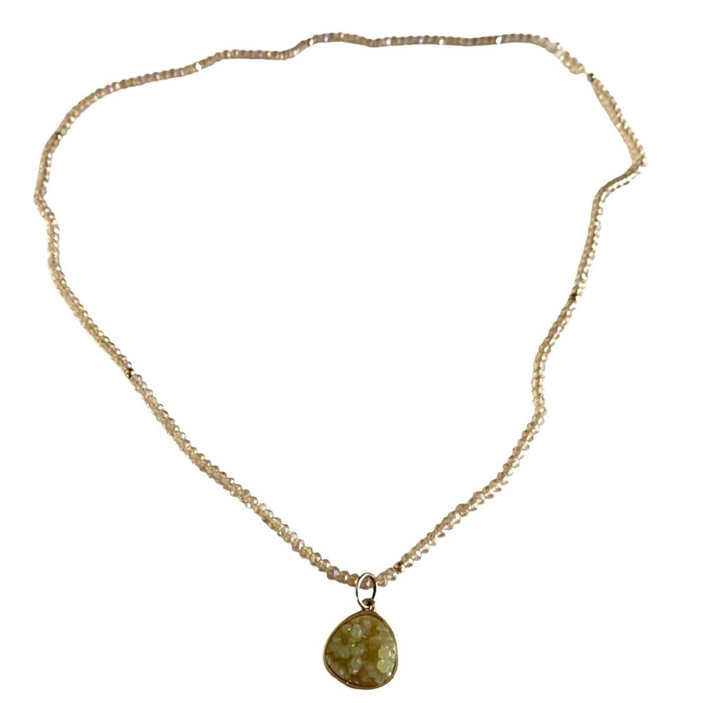 Gold Plated Chain Necklace With Green Druzy Stone Pendant Womens Jewelry u